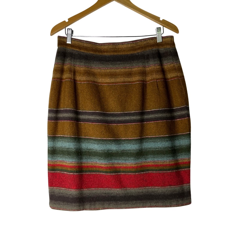 Inspired Vintage Wool Blend Striped Skirt Large Southwestern Cottagecore Boho - Picture 2 of 6